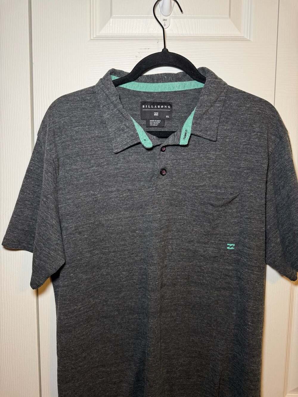 Billabong Polo Shirt Size XL Gray Heather Green Pocket Short Sleeve